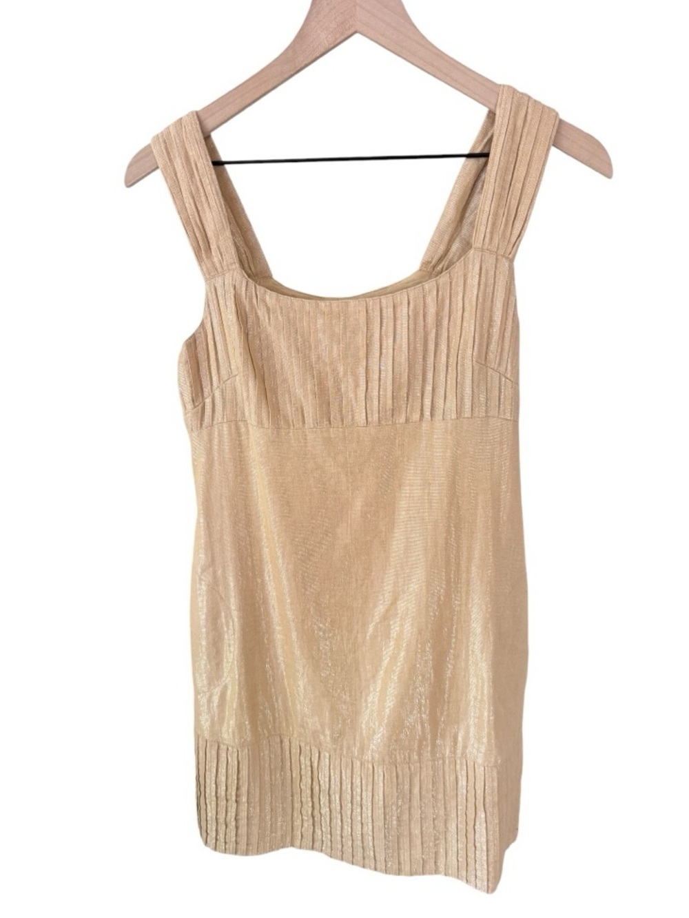 Yoana Baraschi Gold Metallic Sleeveless Top Pleated Shimmer Silk Lined Size 4